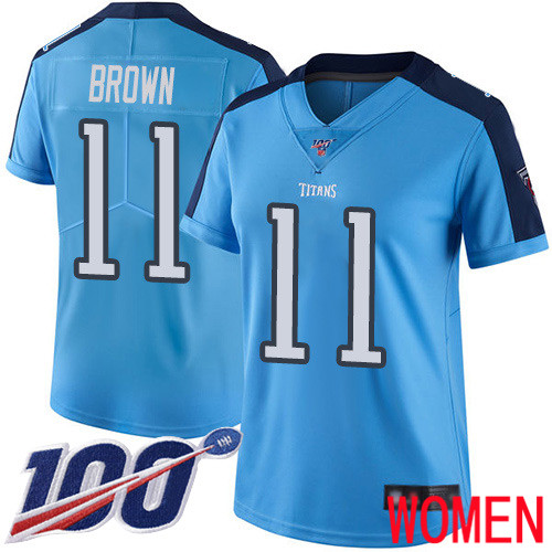 Tennessee Titans Limited Light Blue Women A.J. Brown Jersey NFL Football #11 100th Season Rush Vapor Untouchable